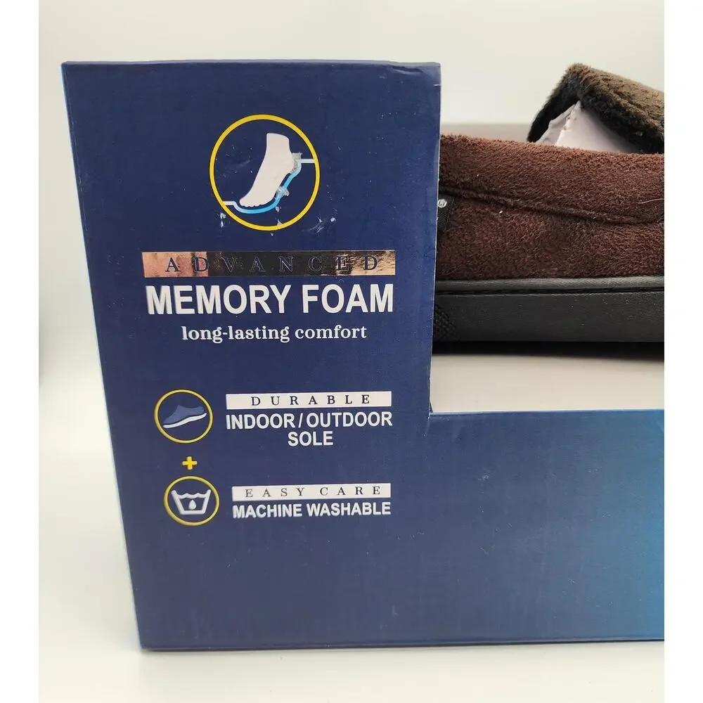 Isotoner Mens Moccasin Slippers Sz Medium 8-9 Brown Faux Suede Memory Foam NEW